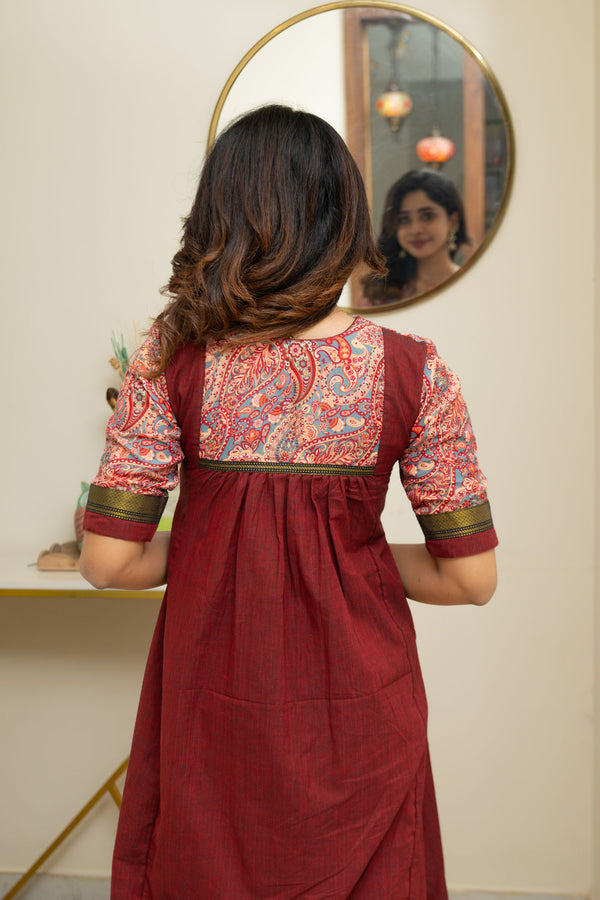 Varshini Peach & Maroon Kurti Set