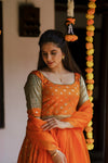 Sanam Orange Brocade Croptop with Skirt (Set of 3)