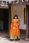 Sanam Orange Brocade Croptop with Skirt (Set of 3)