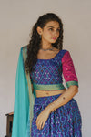 Harshini Blue with Magenta Croptop Skirt (Set of 3)