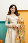 Savitha Ivory with Multi Color stripes dupatta
