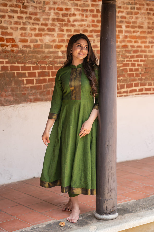 Raksha Olive Green Mangalgiri Co-Ord Set (Set of 2)