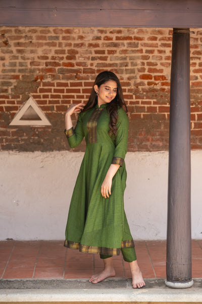 Raksha Olive Green Mangalgiri Co-Ord Set (Set of 2)