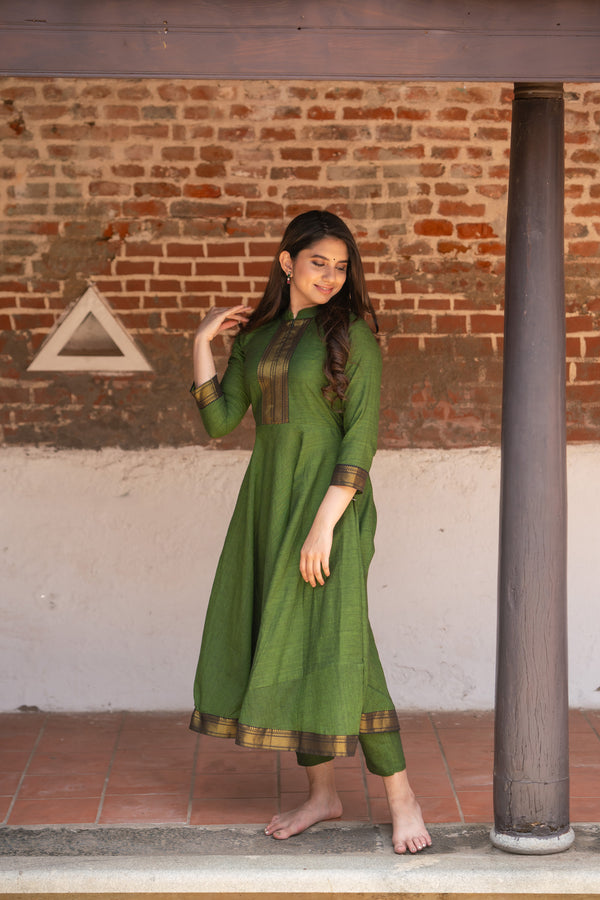 Raksha Olive Green Mangalgiri Co-Ord Set (Set of 2)