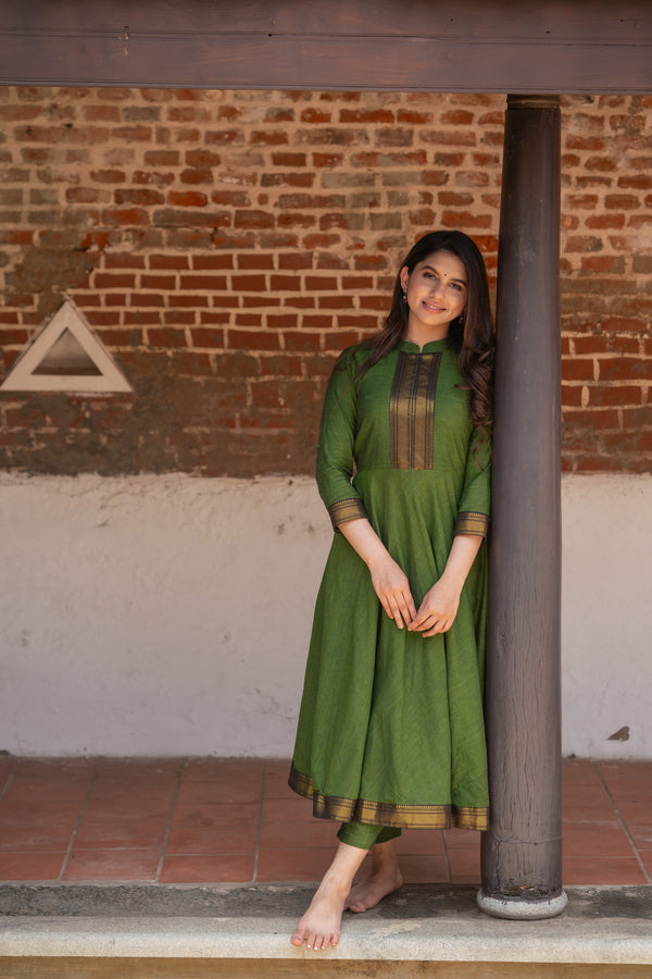 Raksha Olive Green Mangalgiri Co-Ord Set (Set of 2)