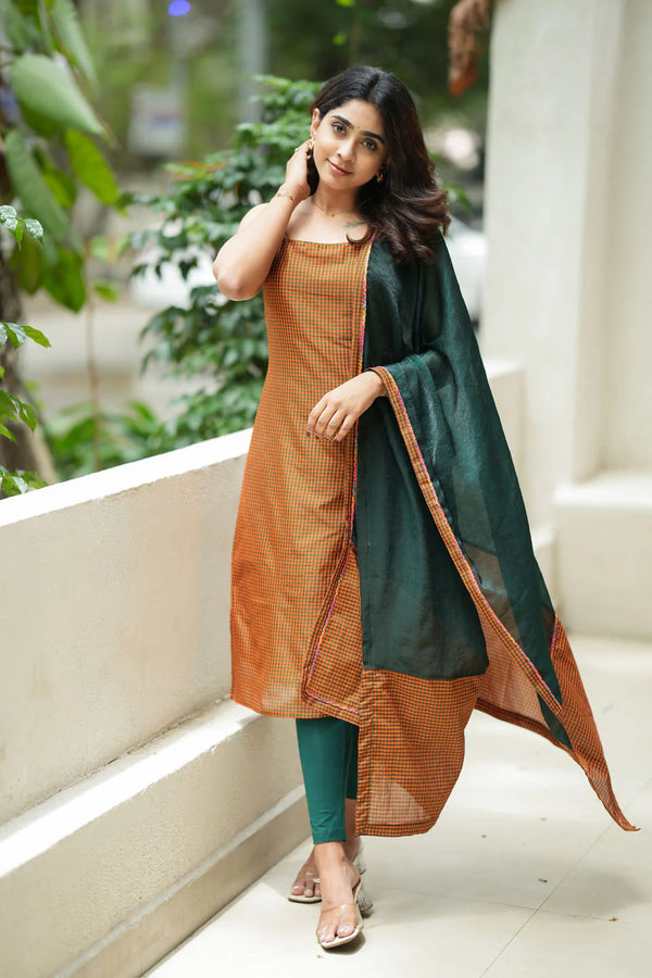Narmada Rust with Green Kurti