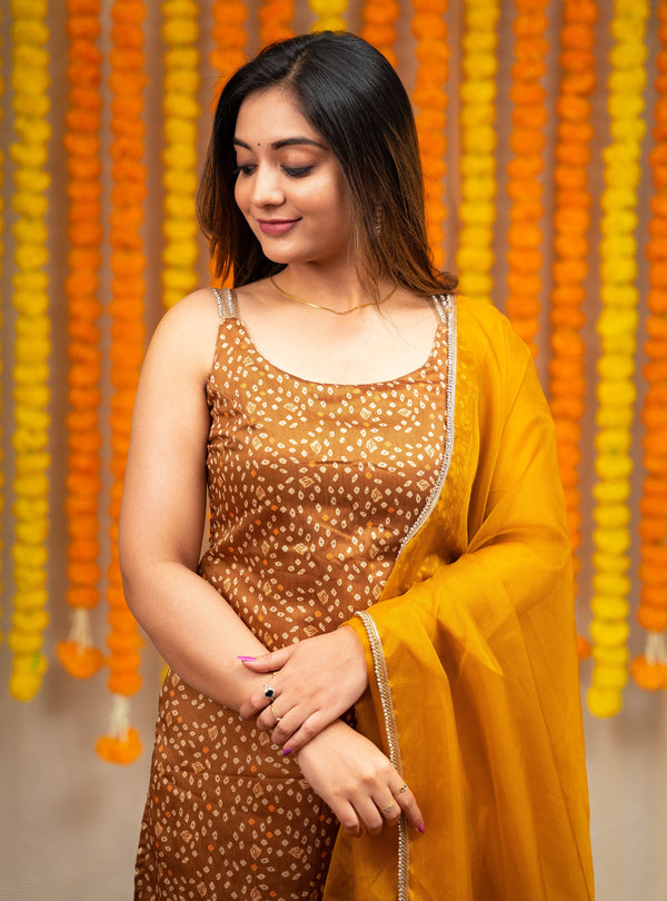 Sarika Mustard yellow Bandhini Kurti