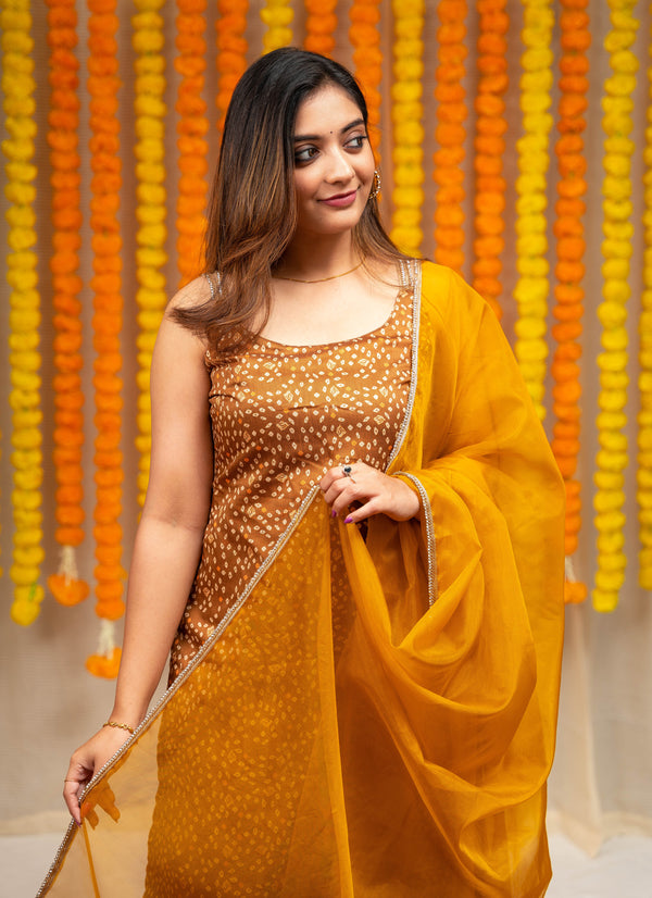 Sarika Mustard yellow Bandhini Kurti