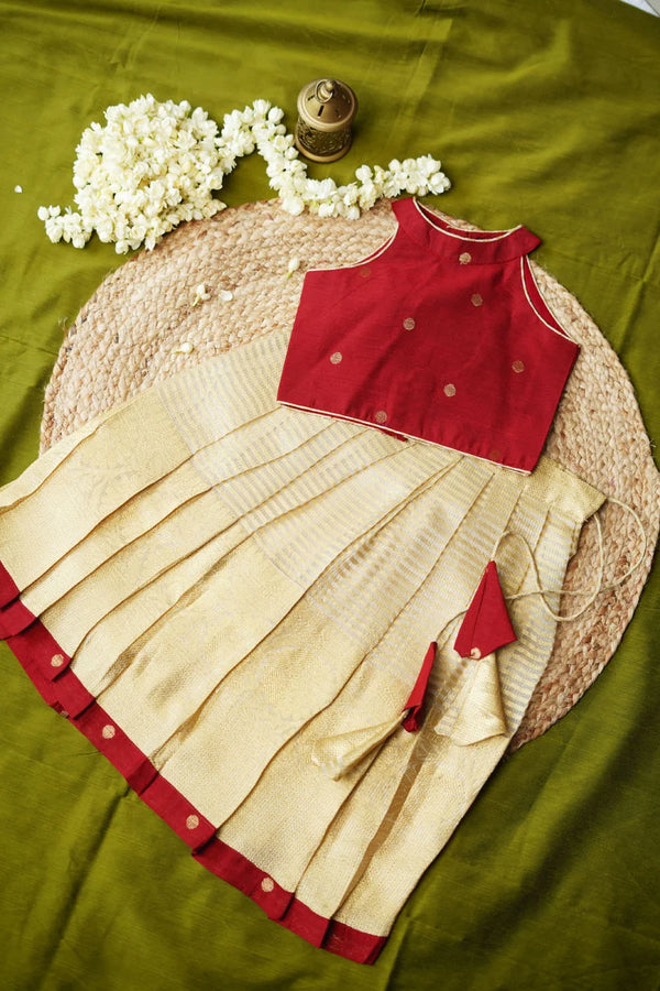Mahika Beige & Maroon Kids Lehenga Mini