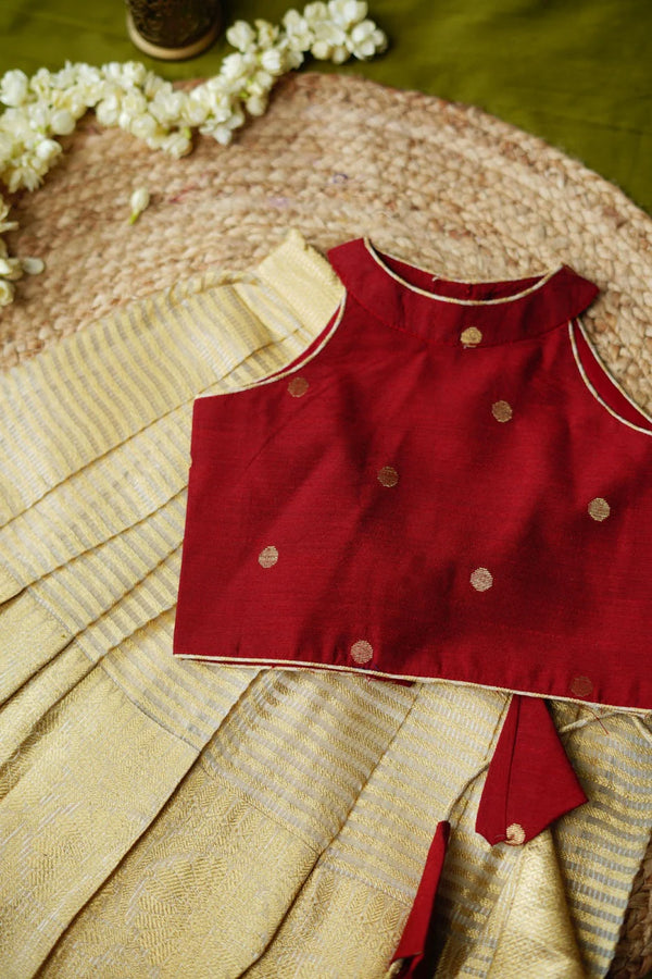 Mahika Beige & Maroon Kids Lehenga Mini