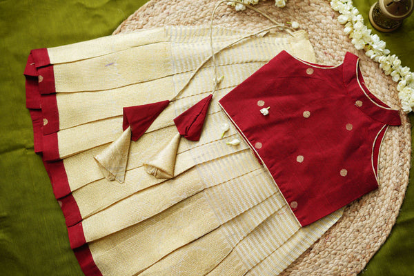 Mahika Beige & Maroon Kids Lehenga Mini