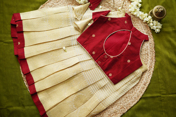 Mahika Beige & Maroon Kids Lehenga Mini