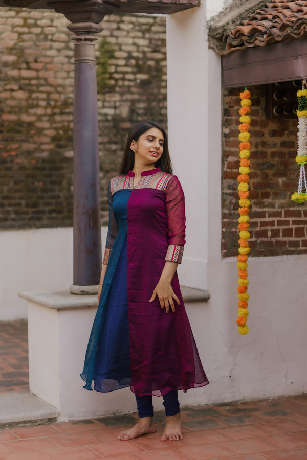 Aadhirai Wine with Teal Blue (Kurti only)