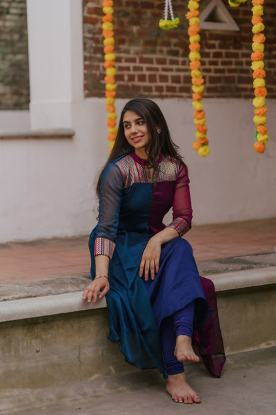 Aadhirai Wine with Teal Blue (Kurti only)