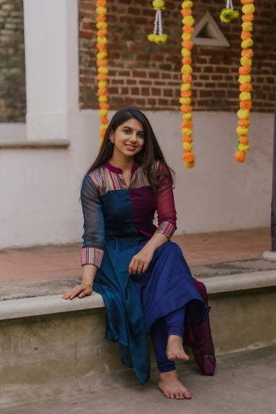 Aadhirai Wine with Teal Blue (Kurti only)