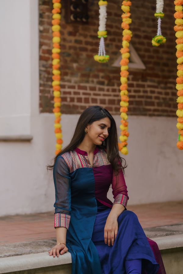 Aadhirai Wine with Teal Blue (Kurti only)