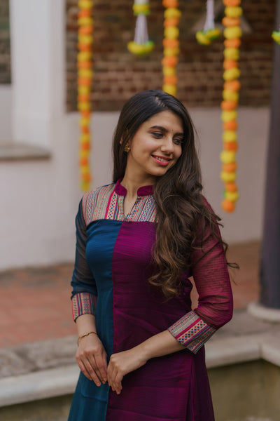Aadhirai Wine with Teal Blue (Kurti only)