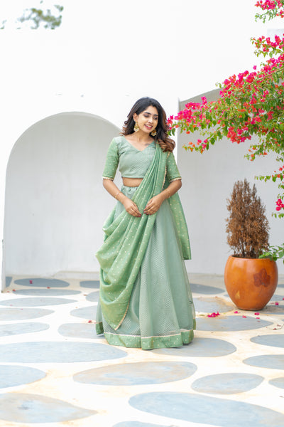 Anupama Mint Green Crop top & Skirt