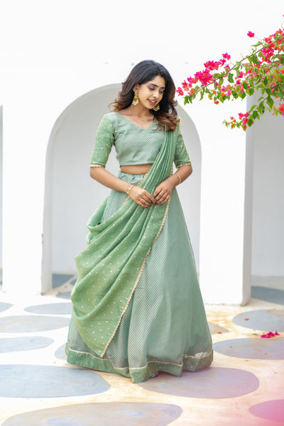 Anupama Mint Green Crop top & Skirt