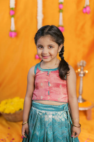 Aaradhya Pink with Blue Lehenga Mini (Set of 2)