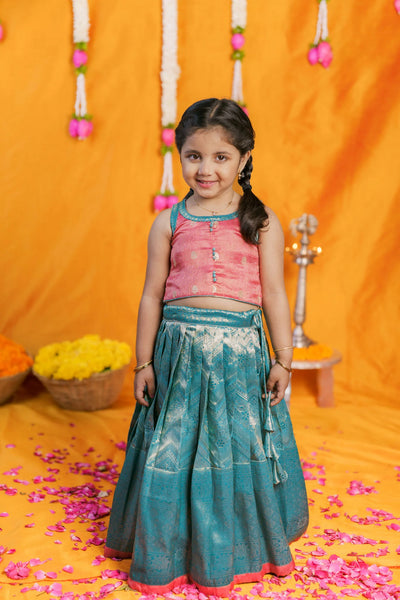 Aaradhya Pink with Blue Lehenga Mini (Set of 2)