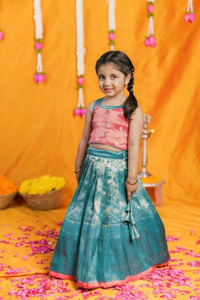 Aaradhya Pink with Blue Lehenga Mini (Set of 2)