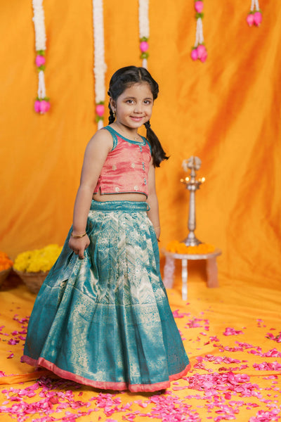 Aaradhya Pink with Blue Lehenga Mini (Set of 2)