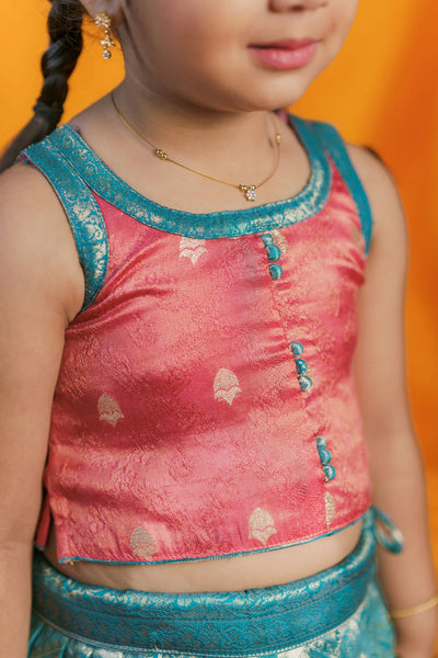 Aaradhya Pink with Blue Lehenga Mini (Set of 2)