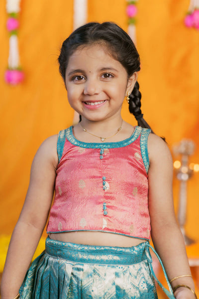 Aaradhya Pink with Blue Lehenga Mini (Set of 2)