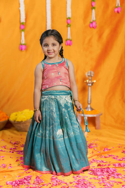 Aaradhya Pink with Blue Lehenga Mini (Set of 2)