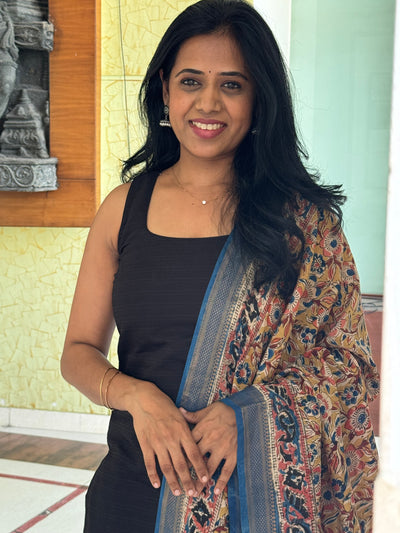 Dharvi Black With Mustard & Blue Kalamkari dupatta