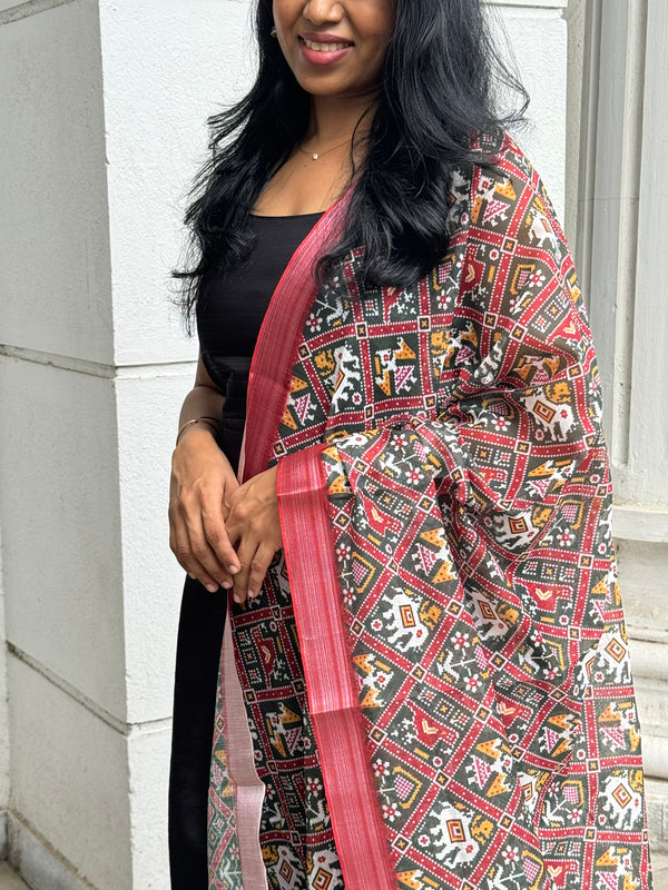 Dharvi Black With Maroon & Green Patola Dupatta