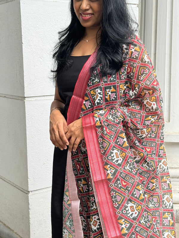 Dharvi Black With Maroon & Green Patola Dupatta