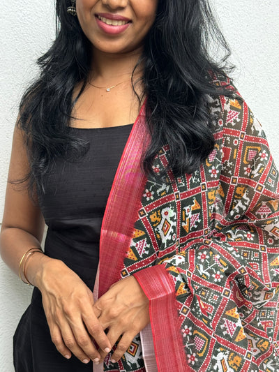 Dharvi Black With Maroon & Green Patola Dupatta