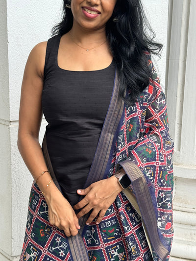 Dharvi Black With Blue Patola Printed Chanderi Dupatta
